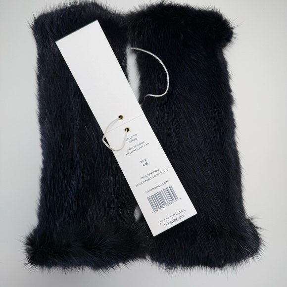 Tory Burch | Mink Fingerless Gloves Navy Blue - Picture 4 of 9
